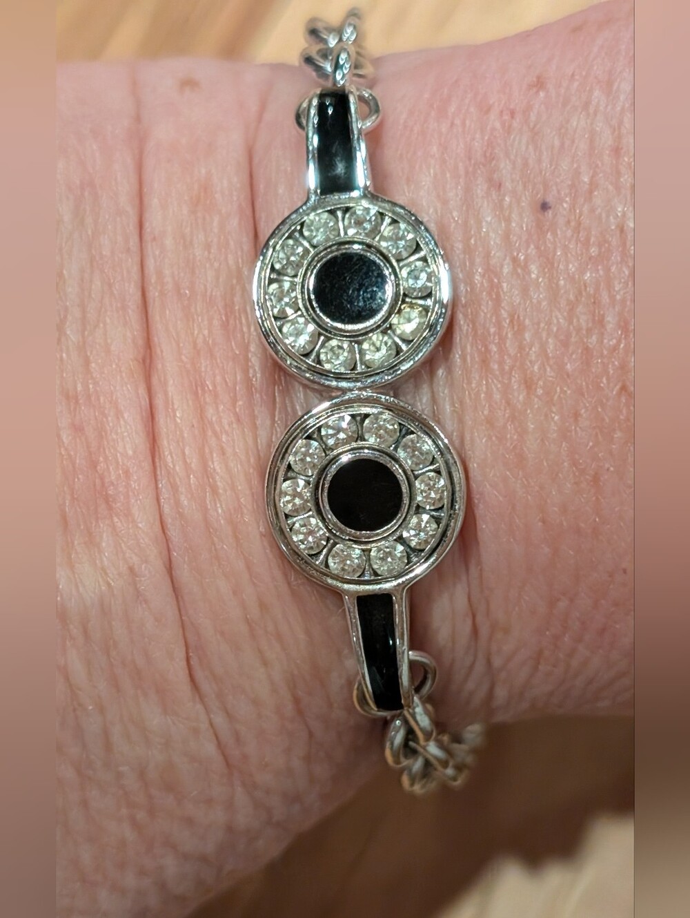 Silver-Tone Black Crystal Circle Bracelet From Swarovski